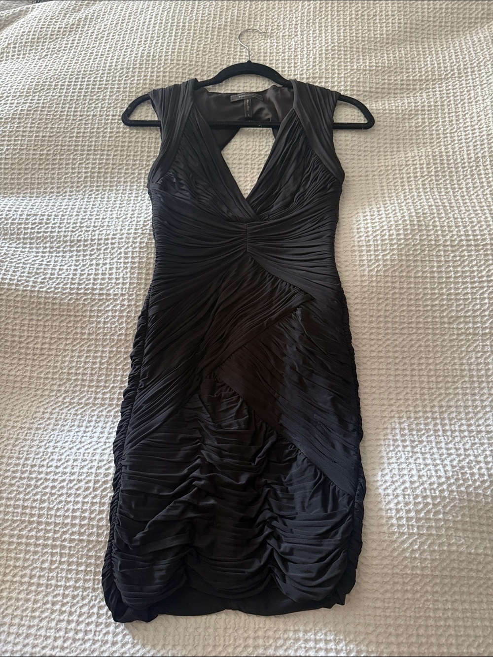 BCBGMaxAzria Black Ruched V-Neck Cocktail Dress